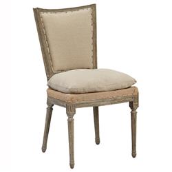 Ensley Beige Performance Gold Burlap Grey Pine Wood Nailhead Trim Side Chair
