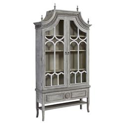 Bien French Country Grey Wood Glass Cathedral Arched Cabinet