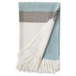 Palma Coastal Blue Wool White Stripe Handwoven Throw Blanket