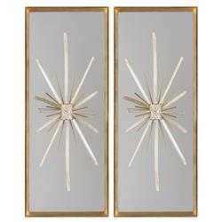 John-Richard North Star Selenite White Abstract Silver Frame Painting Diptych