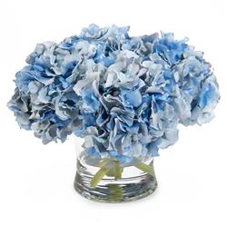 John-Richard Coastal Beach Evening Blue Hydrangeas In Concave Glass Vase