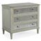 Century Madeline French Grey Acacia Wood Silver Eglomise Mirror 3 Drawer Nightstand|Kathy Kuo Home