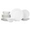 Pietra Serena Modern Classic White Stoneware 16 Piece Place Setting|Kathy Kuo Home