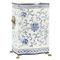 Renee French Country White Tole Hand Painted Blue Wastebasket|Kathy Kuo Home