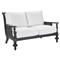 Hermine French Country Black Aluminum White Upholstered Outdoor Loveseat|Kathy Kuo Home