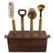 Dabney Rustic Lodge Brown Acacia Wood Block with Bar Tools|Kathy Kuo Home