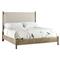 Felina Modern Classic Brown Oak Wood Beige Linen Upholstered Bed - Queen