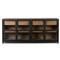 Clarence Rustic Lodge Black Oak Wood Clear Glass 4 Door Shelving Sideboard|Kathy Kuo Home