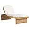 Tropica Coastal Beach Natural Teak White Upholstered Faux Rattan Outdoor Chaise Lounge|Kathy Kuo Home