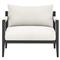 Cheryl Rustic Lodge White Upholstered Black Aluminum Outdoor Dining Arm Chair|Kathy Kuo Home