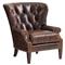 Atwater Rustic Lodge Brown Leather Nailhead Trim Tufted Wing Chair|Kathy Kuo Home
