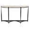 Brooks French Country Beige Stone Black Twisted Steel Demilune Console Table