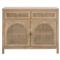 Lulu Coastal Beach Grey Oak Wood Woven Cane Panel 2 Drawer 2 Door Media Cabinet - 39&quot;W|Kathy Kuo Home