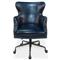 Alexander Rustic Blue Upholstered Leather Metal Nailhead Trim Swivel Office Chair|Kathy Kuo Home