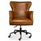 Alexander Light Brown Upholstered Leather Metal Base Nailhead Trim Swivel Office Chair|Kathy Kuo Home