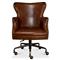 Alexander Rustic Brown Upholstered Leather Metal Base Nailhead Swivel Office Chair|Kathy Kuo Home