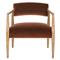 Pia Mid Century Modern Brown Upholstered Velvet Natural Wood Frame Arm Chair|Kathy Kuo Home