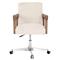 Jolie Rustic Cream Upholstered Brown Wood Leather Arms Steel Base Office Chair|Kathy Kuo Home