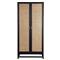 Robin Coastal Beach Black Wood Natural Woven Rattan 2 Door Armoire|Kathy Kuo Home