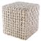 Corazon Coastal Beach Grey Wool Basket Weave Square Pouf|Kathy Kuo Home