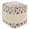 Hallie Coastal Beach Cream Cotton Black Accent Textured Square Pouf|Kathy Kuo Home