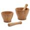 Tashi Rustic Natural Brown Oak Wood Mortar and Pestle - Set of 2