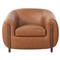 Riley Mid Century Modern Brown Upholstered Leather Wood Barrel Chair|Kathy Kuo Home