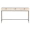 Theodore Industrial Loft Dove White Wood Grey Iron Base 3 Drawer Writing Desk|Kathy Kuo Home