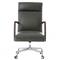 Sonn Mid Century Black Upholstered Leather Silver Stainless Steel Office Chair|Kathy Kuo Home