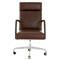 Sonn Mid Century Upholstered Brown Leather Silver Stainless Steel Office Chair|Kathy Kuo Home
