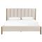 Tola Mid Century White Performance Boucle Channel Tufted Brown Wood Bed - Queen|Kathy Kuo Home