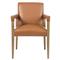 Jolie Rustic Lodge Brown Faux Leather Upholstered Wood Dining Arm Chair|Kathy Kuo Home