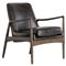 Olena Mid Century Black Upholstered Leather Brown Oak Wood Living Room Arm Chair|Kathy Kuo Home
