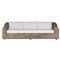 Celina Coastal White Cushion Woven Wicker Natural Teak Wood Outdoor Sofa - 106&quot;|Kathy Kuo Home