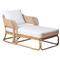 Rina Ellen Coastal White Upholstered Natural Rattan Outdoor Lounge Chaise|Kathy Kuo Home
