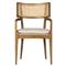 Tina Modern Beige Performance Brown Wood Frame Cane Dining Arm Chair|Kathy Kuo Home