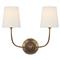 Visual Comfort Vendome Modern Antique Brass Linen Shade Double Armed Sconce|Kathy Kuo Home
