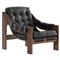 Hadley Rustic Black Upholstered Leather Brown Wood Tufted Occasional Arm Chair|Kathy Kuo Home
