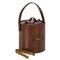 Fina Mid Century Tan Leather Antique Gold Brass Accent Ice Bucket with Tong|Kathy Kuo Home