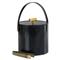 Fabiola Mid Century Blue Leather Gold Brass Ice Bucket with Tong|Kathy Kuo Home