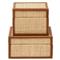 Pigeon and Poodle Hanford Natural Raffia Brown Leather Trim Decorative Box - Set of 2|Kathy Kuo Home