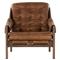 Hadley Rustic Brown Leather Wood Tufted Occasional Arm Chair|Kathy Kuo Home