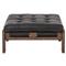 Hadley Rustic Lodge Black Leather Brown Wood Tufted Ottoman|Kathy Kuo Home