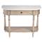Florentine French Country White Marble Beige Wood Demilune Console Table|Kathy Kuo Home