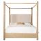 Nigel Coastal Beach Cream Upholstered Light Brown Oak Canopy Bed - King|Kathy Kuo Home