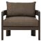 Aviel Rustic Lodge Brown Upholstered Teak Outdoor Barrel Arm Chair|Kathy Kuo Home
