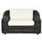 Celina Coastal Cream Upholstered Charcoal Teak Outdoor Arm Chair|Kathy Kuo Home