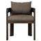 Aviel Rustic Lodge Brown Upholstered Teak Outdoor Dining Arm Chair|Kathy Kuo Home