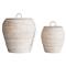 Hilda Coastal Beach Whitewash Rattan Hamper - Set of 2|Kathy Kuo Home