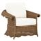 Cielo Coastal White Sunbrella Brown Woven Wicker Scalloped Outdoor Lounge Chair|Kathy Kuo Home